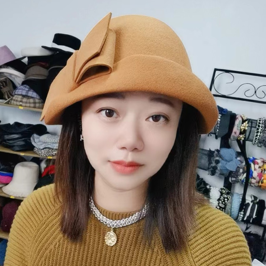 56-58cm澳！绵羊毛蝴蝶结翘边渔夫帽毡帽  雪雪781