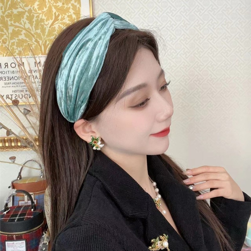 QIU LI · 优雅复古高颅顶交叉丝绒发箍 1c576