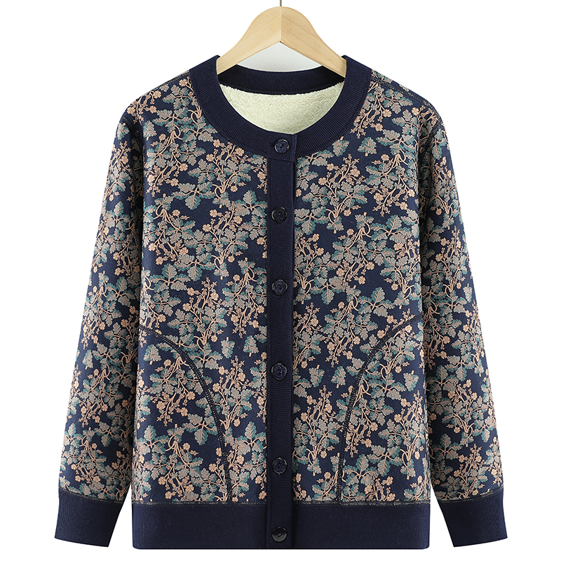 8011保暖秋冬妈妈衣服中老年人装上衣女外套奶奶针织加绒开衫