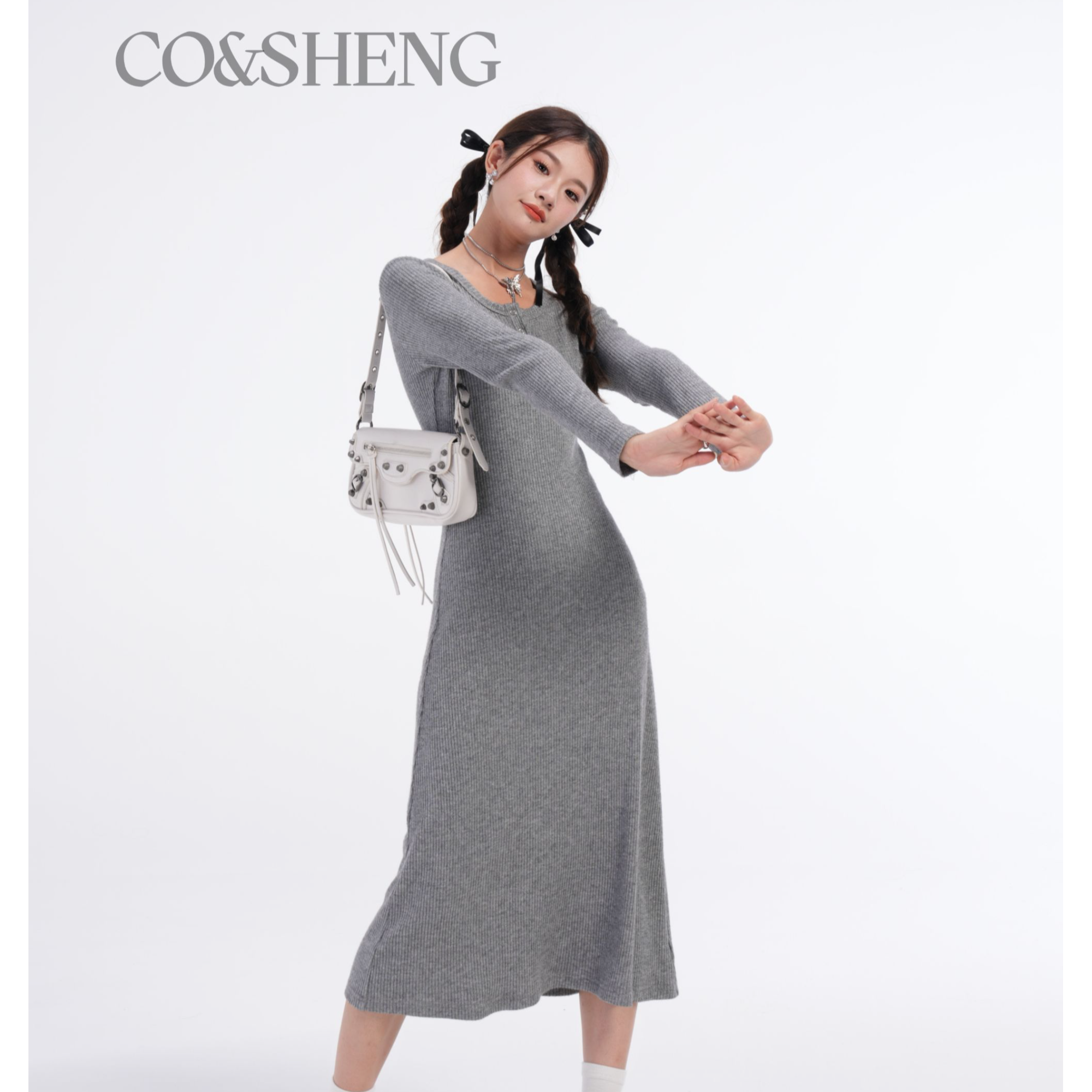 【灰调美学】co&sheng重生2025春季新款miu系经典简约静奢风连衣裙