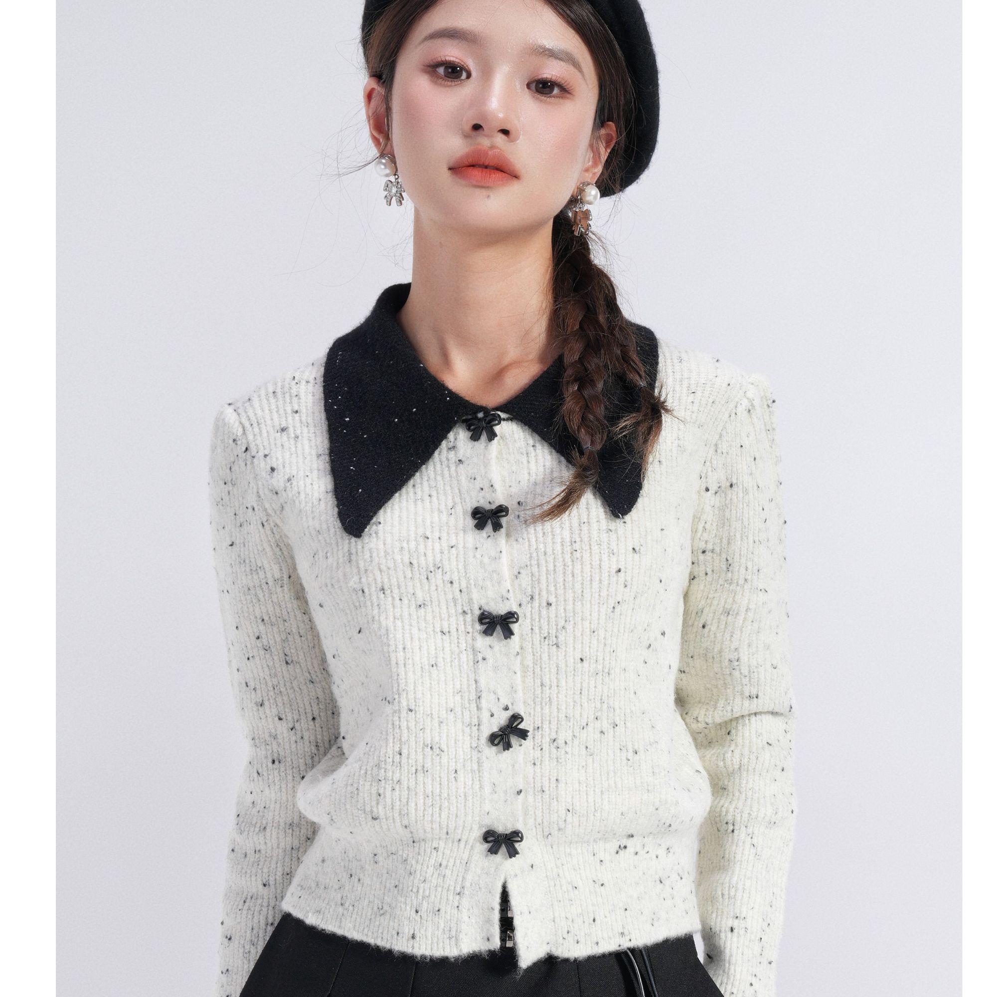 co&sheng小个子定制秋冬新款学院风撞色翻领年轻时尚开衫针织毛衣