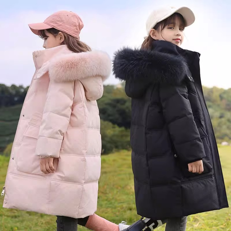 女童羽绒服长款过膝2025新款亲子装加厚儿童羽绒服女孩冬装外套
