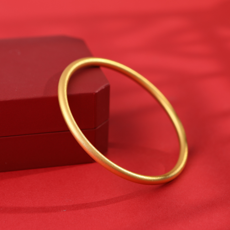 足银手镯 欧若风圆条古法磨砂传承实心素圈送礼盒素圈