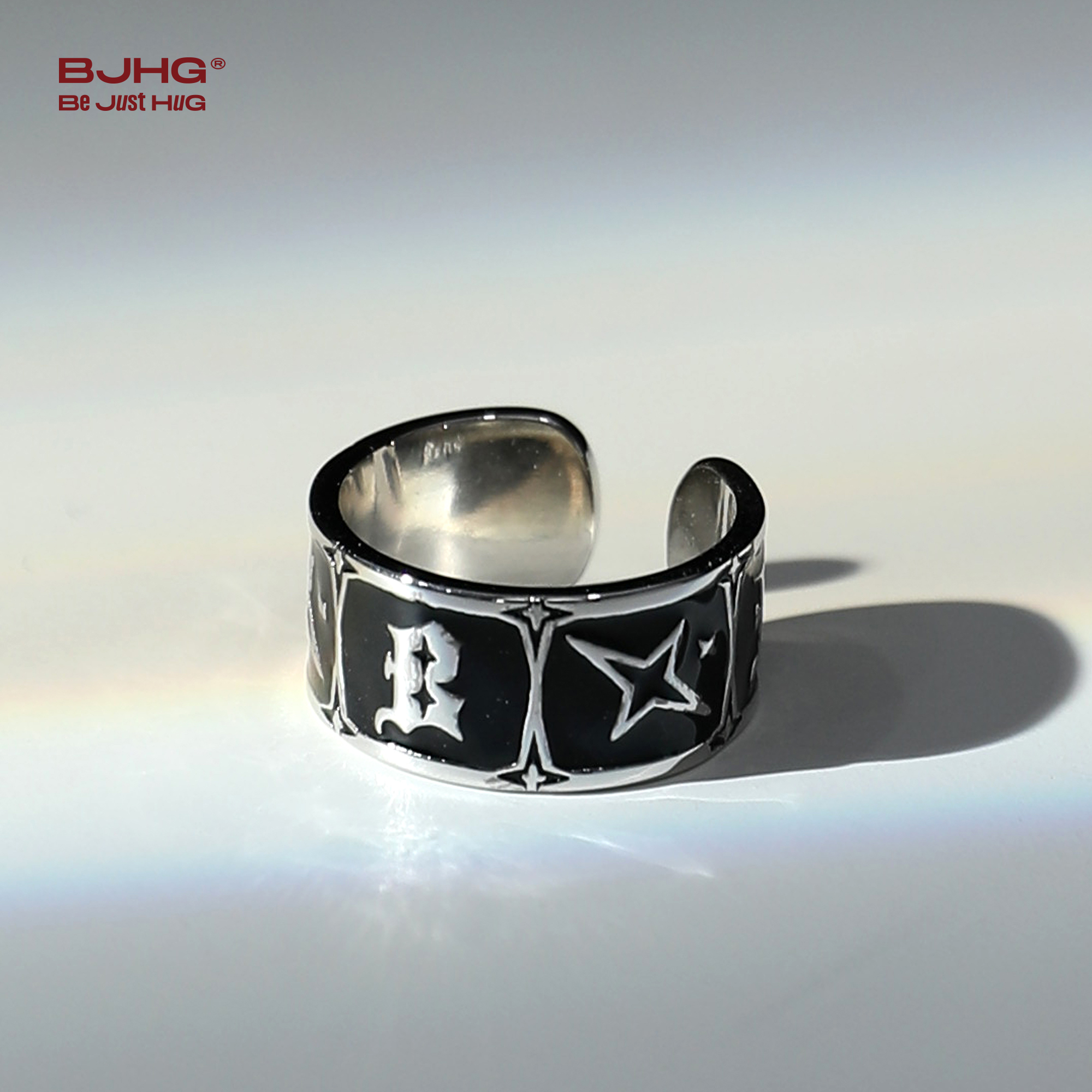 铜合金戒指 BJHG欧美街头百搭开口戒指潮牌嘻哈设计