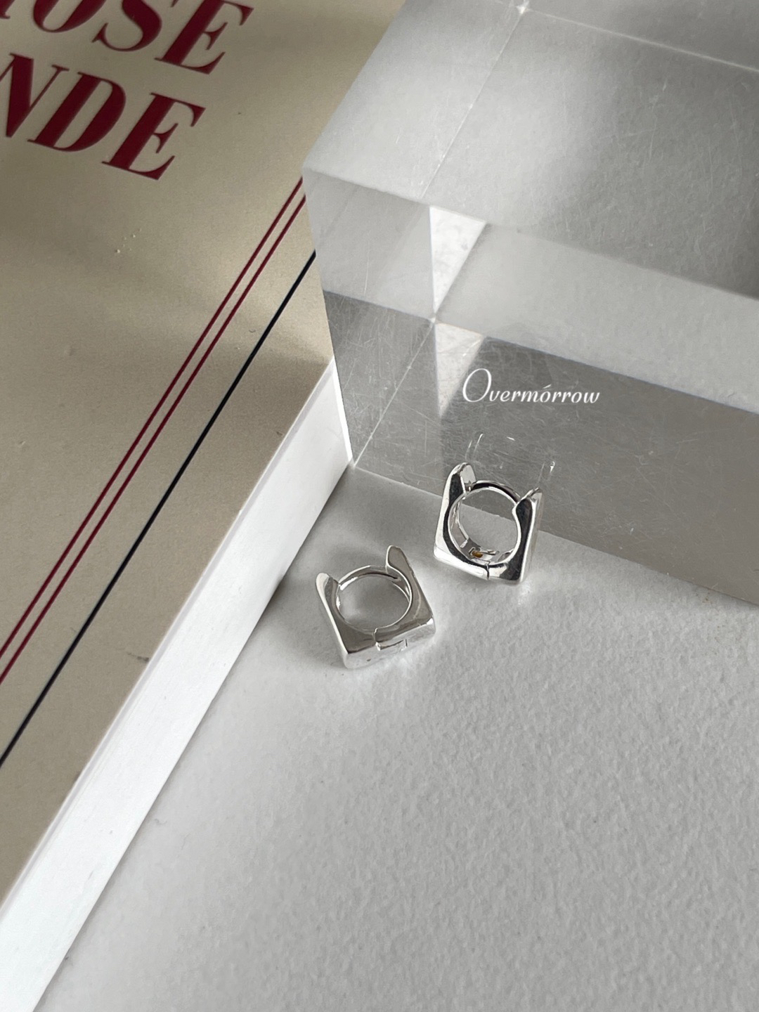 925银耳饰 方形耳扣 通体银6mm 9485