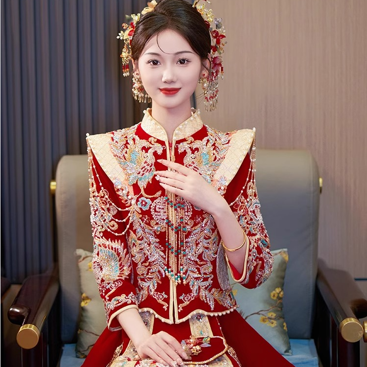 秀禾服大气重工修身婚礼结婚新式奢华婚服敬酒服显瘦出阁复古新娘