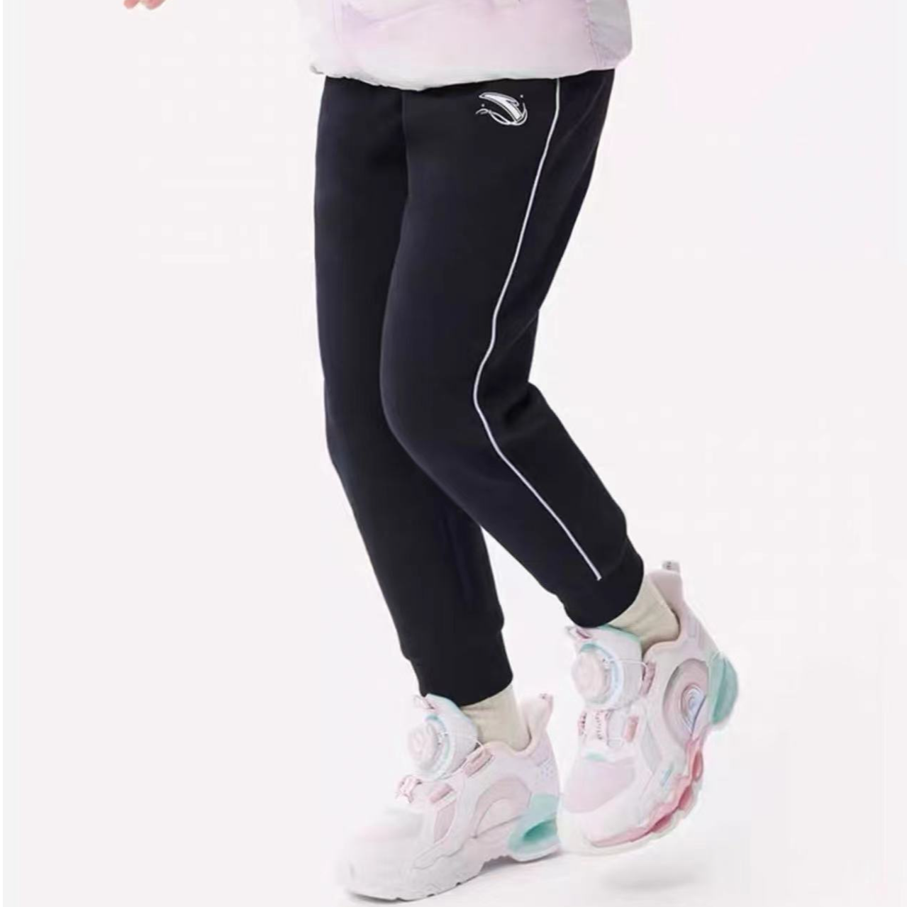 安踏儿童针织运动长裤冬季新款女小童螺纹收口裤脚舒适保暖9744