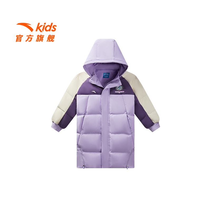 安踏儿童女小童长羽绒服冬季新款舒适保暖儿童户外防水羽绒服9906
