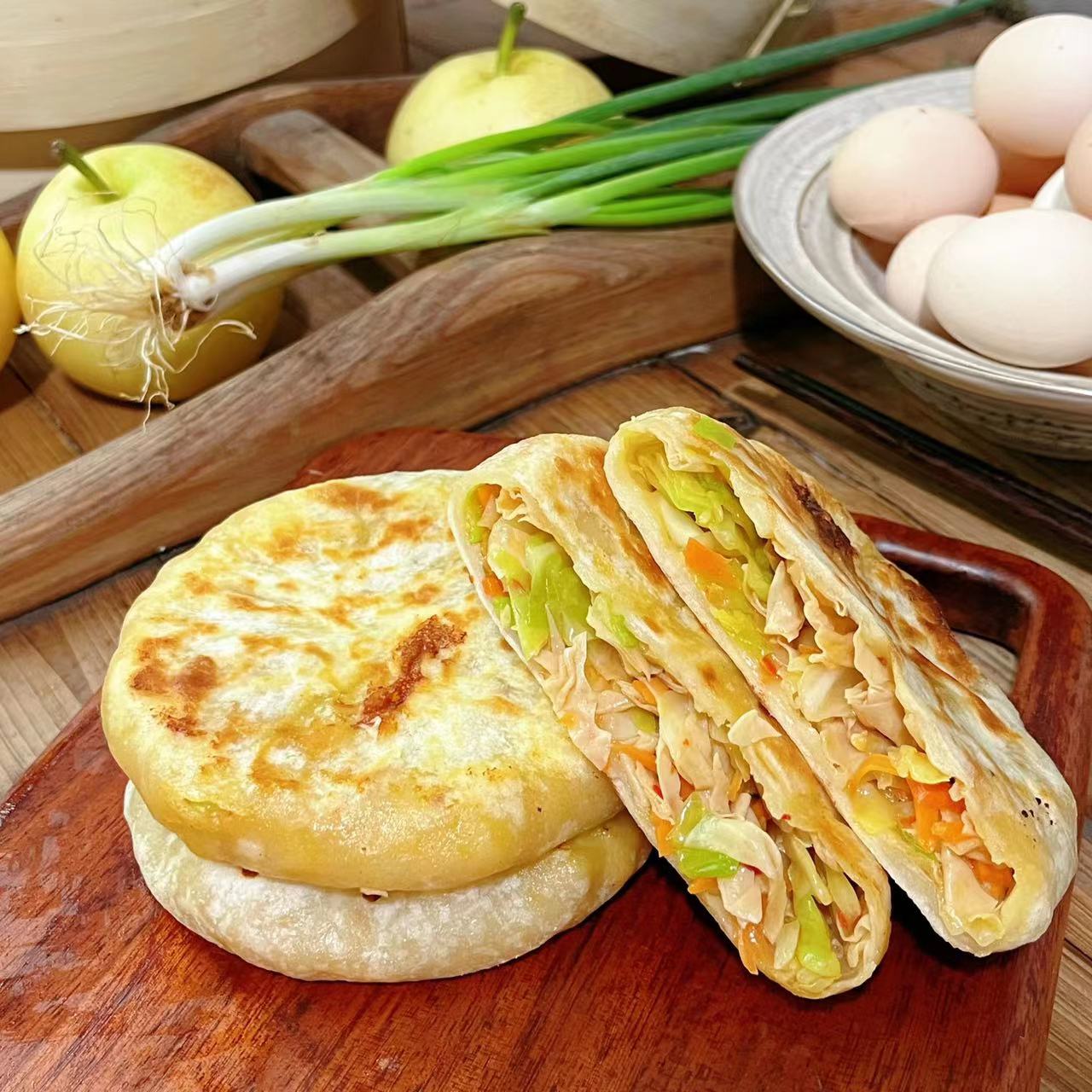 【豆皮包菜 素馅饼】手工煎饼速食早餐葱油饼