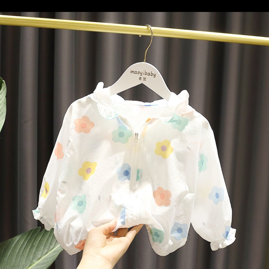 女童夏季薄款外套2025新款中小童防晒衣透气棉印花外套夏装防晒衣