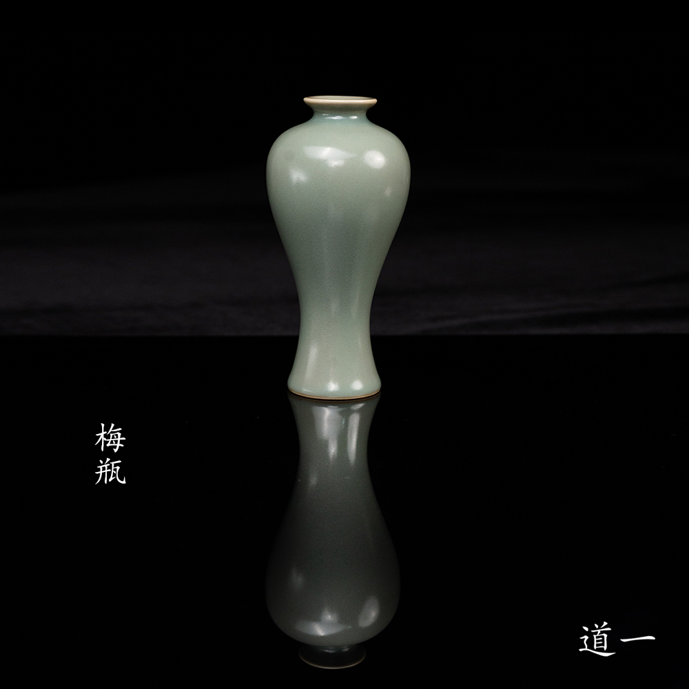 仿古梅瓶原产地天青汝窑茶道摆件花插美人瓶中式花瓶汝瓷茶台花器