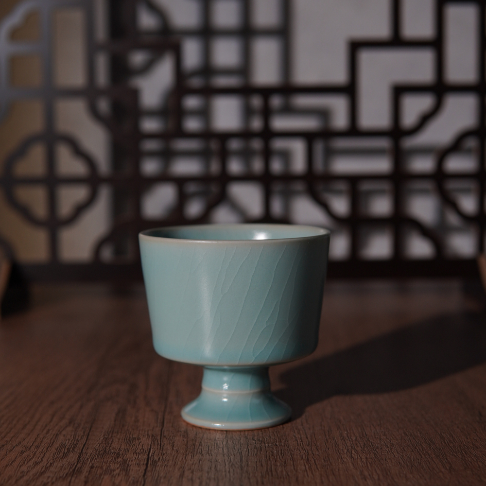 道一汝瓷高足杯直口杯容量约100毫升原矿玛瑙入釉 开片可养主人杯