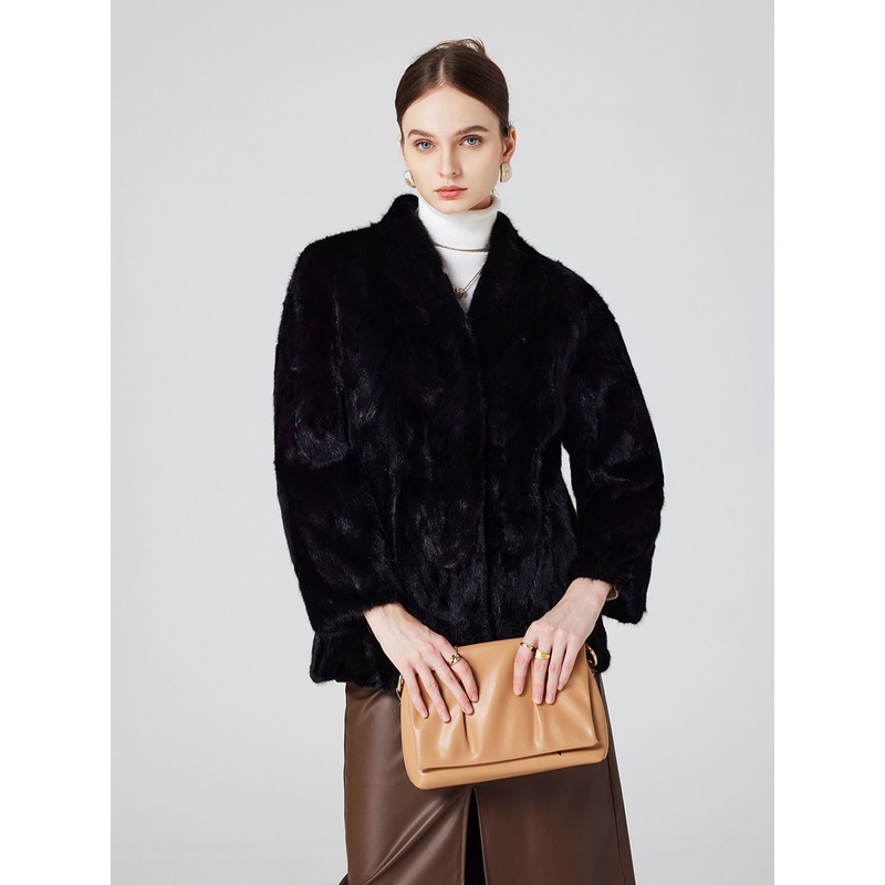 V领水貂大衣女新款正品中长款外套女2024新款水貂毛外套女