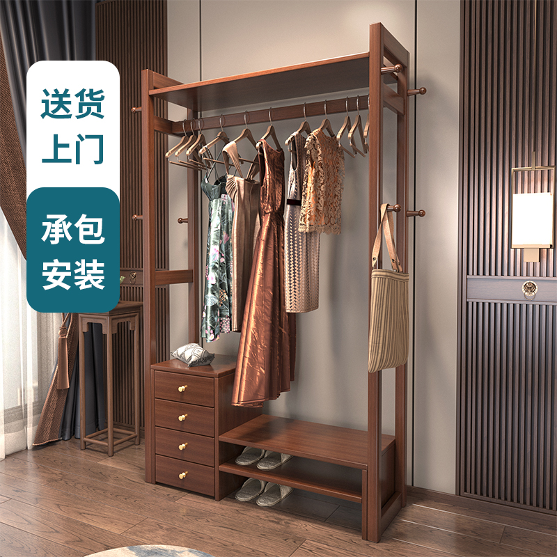 玄关挂衣架落地家用鞋架可坐客厅衣服架带抽屉多功能新中式置物架