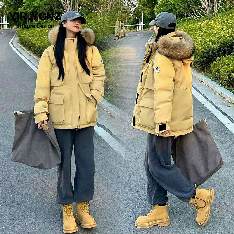 波司登羽绒服女2023新款中长款白鸭绒宽松韩版情侣款派克服工装冬