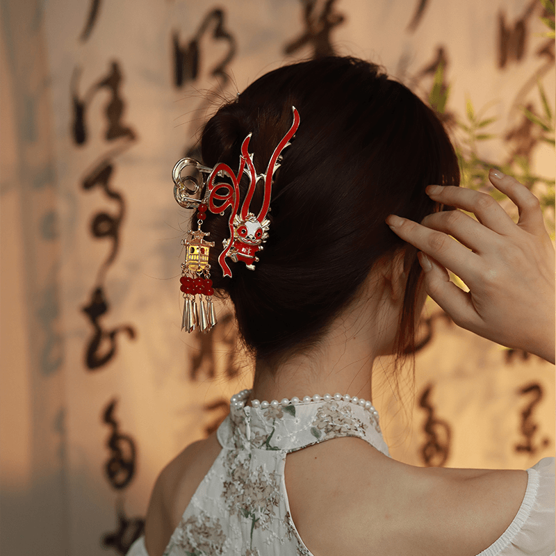 ZF【中秋礼物】原创龙运当头双面红色抓夹创新百搭中国风发夹头饰