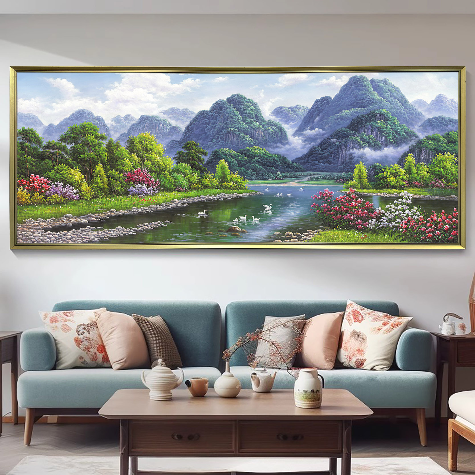 （春意盎然）背景墙千里江山壁画家居饰品挂画客厅油画装饰画