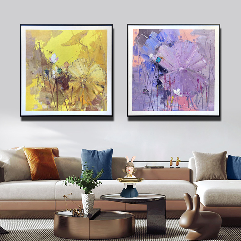 小荷花韵客厅沙发背景挂画餐厅挂画精品装饰画肌理油画中古风梵高