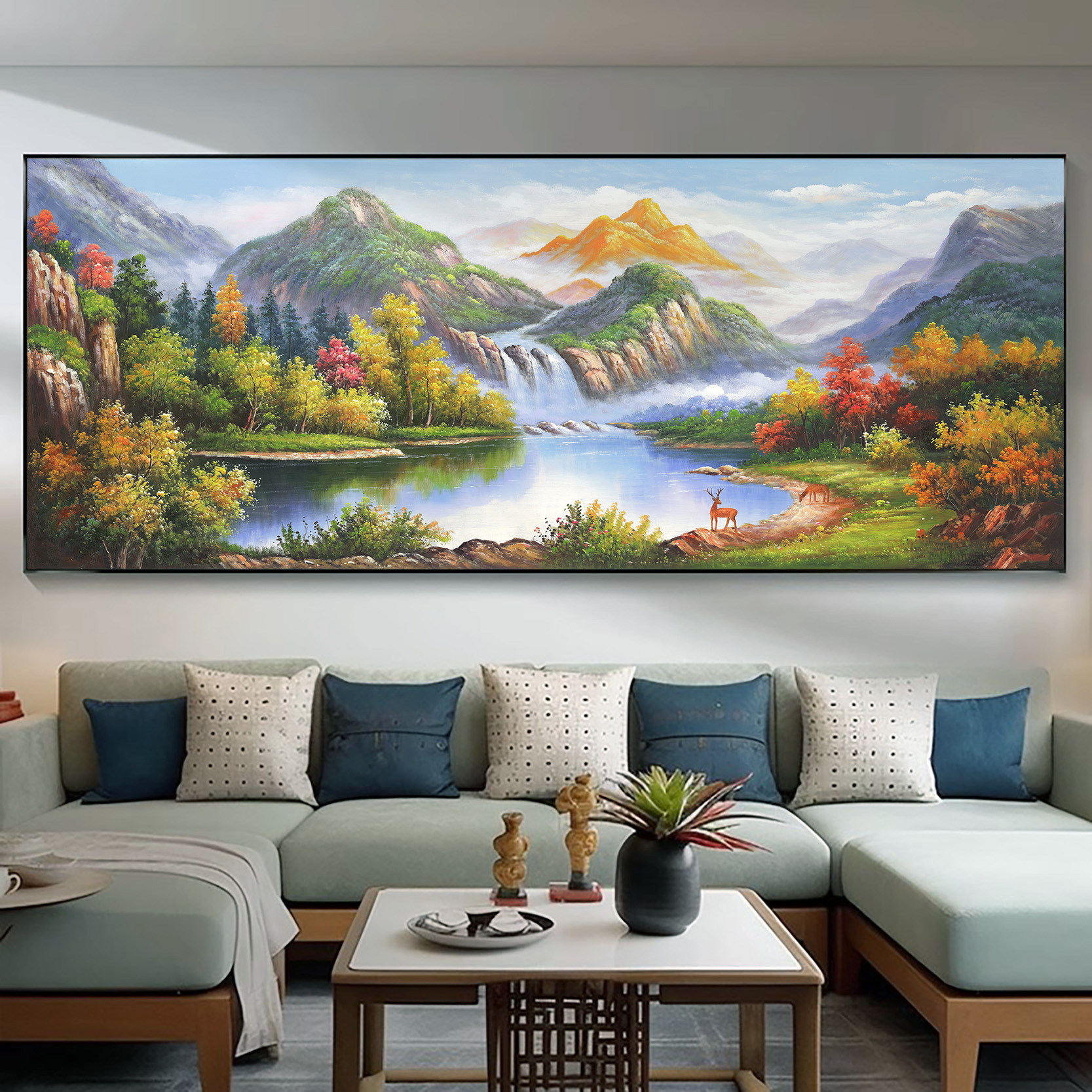 沙发背景墙挂画靠山客厅装饰背景墙装饰画日照金山客厅背景墙挂画