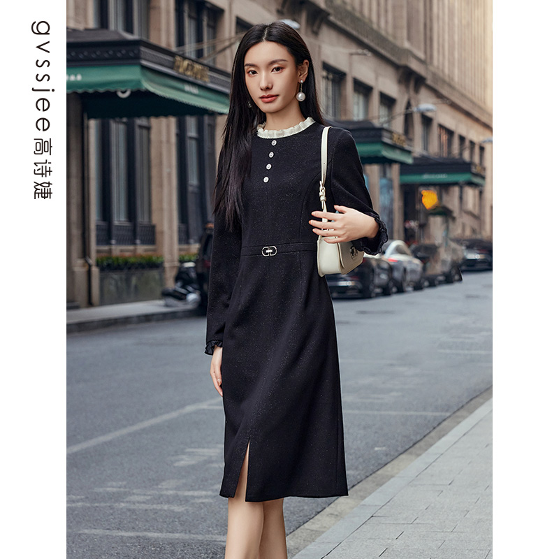 高诗婕春季新款设计师立领优雅连衣裙D251T60007-61