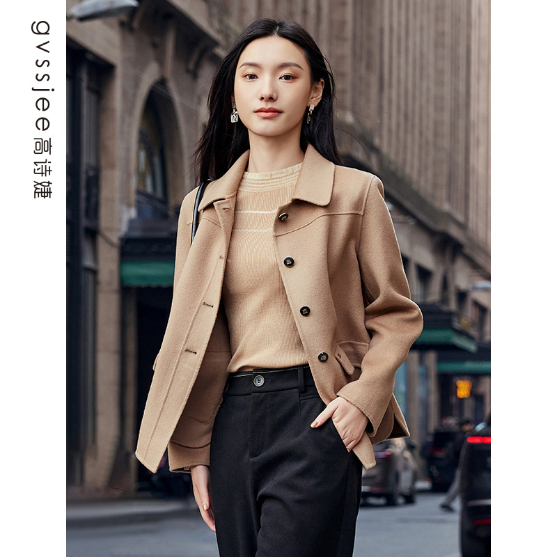 高诗婕冬季新款短款毛呢外套D244T40015-81