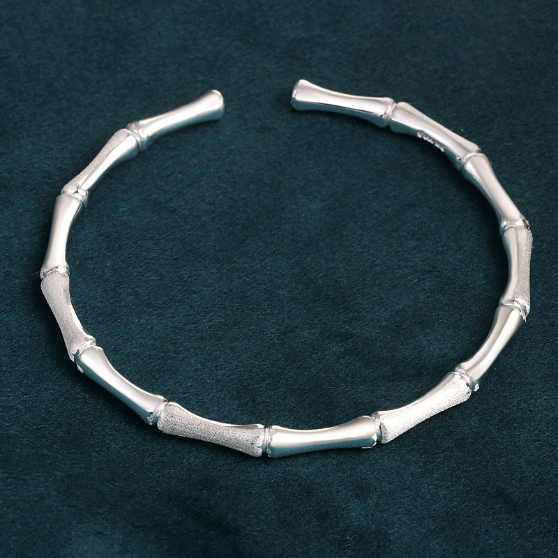 足银手镯 999足银细款竹节手镯女磨砂简约竹节手环年轻款足银镯子