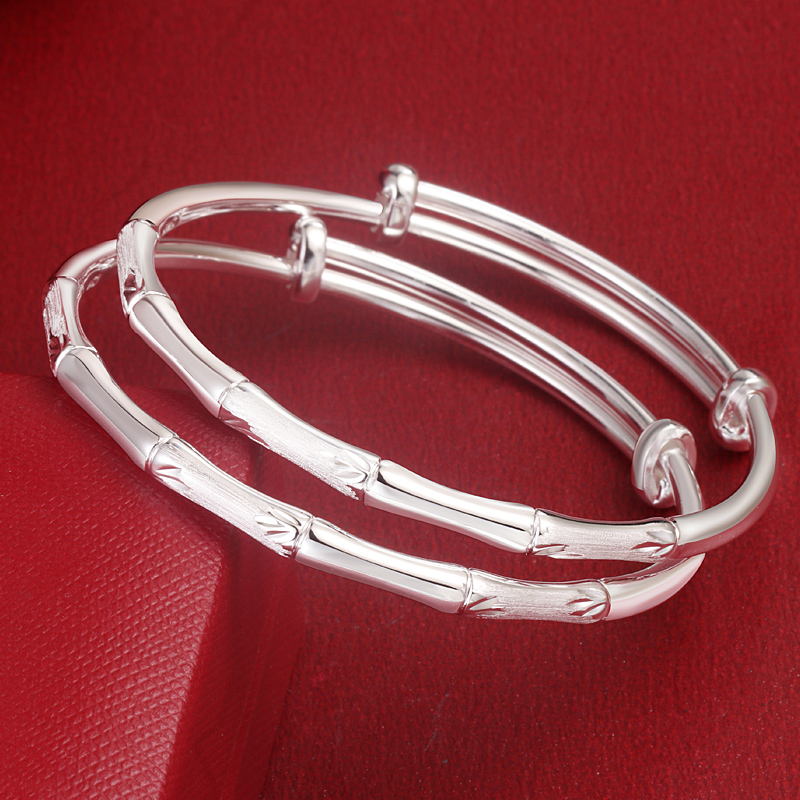 足银陶瓷手镯 999纯银竹节手镯女时尚款一光一砂节节高升纯银镯子