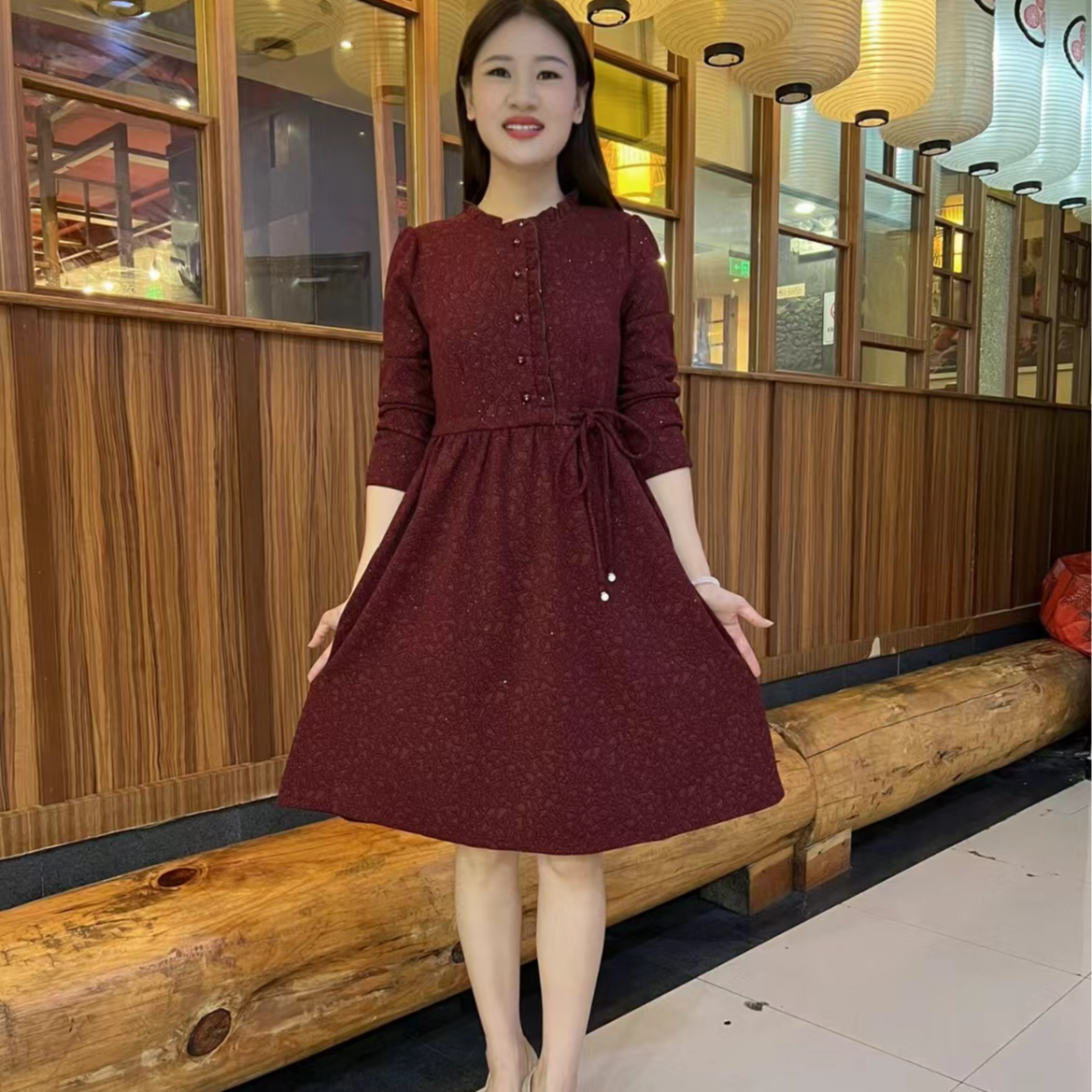24年新款长袖加厚时尚气质中长款妈妈装连衣裙