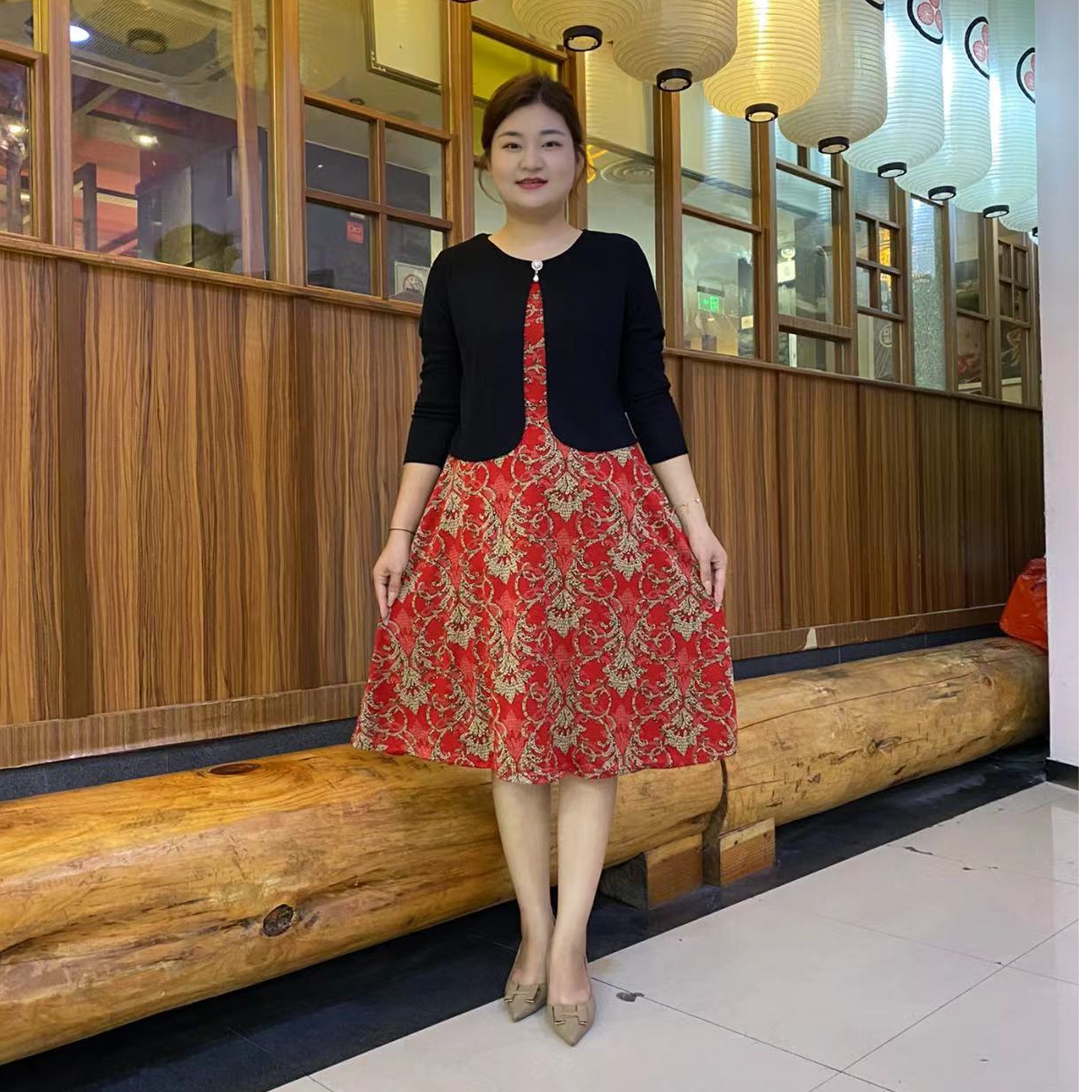 新款气质连衣裙女2024秋季新款长袖假两件端庄大气