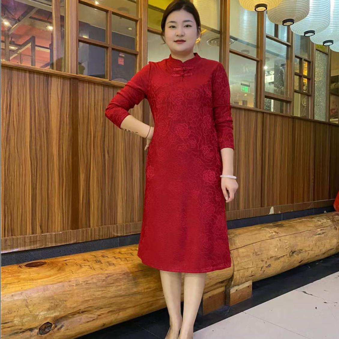 2024冬季显瘦打底气质长袖加绒加厚旗袍女士妈妈装