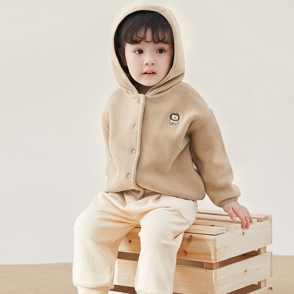 宝宝加绒外套男女童春秋装新款婴儿卫衣小童连帽开衫儿童保暖衣