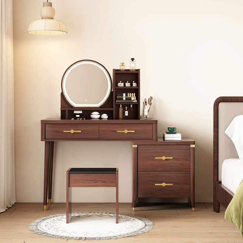 实木新中式梳妆台斗柜小户型化妆台卧室多功能家用置物简约化妆桌