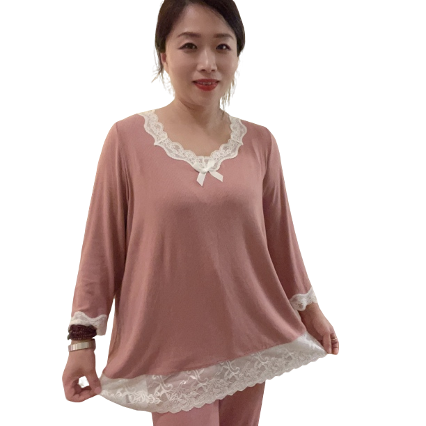 春秋甜美休闲秋冬纯色莫代尔螺纹舒适高弹大版宽松V领时尚家居服