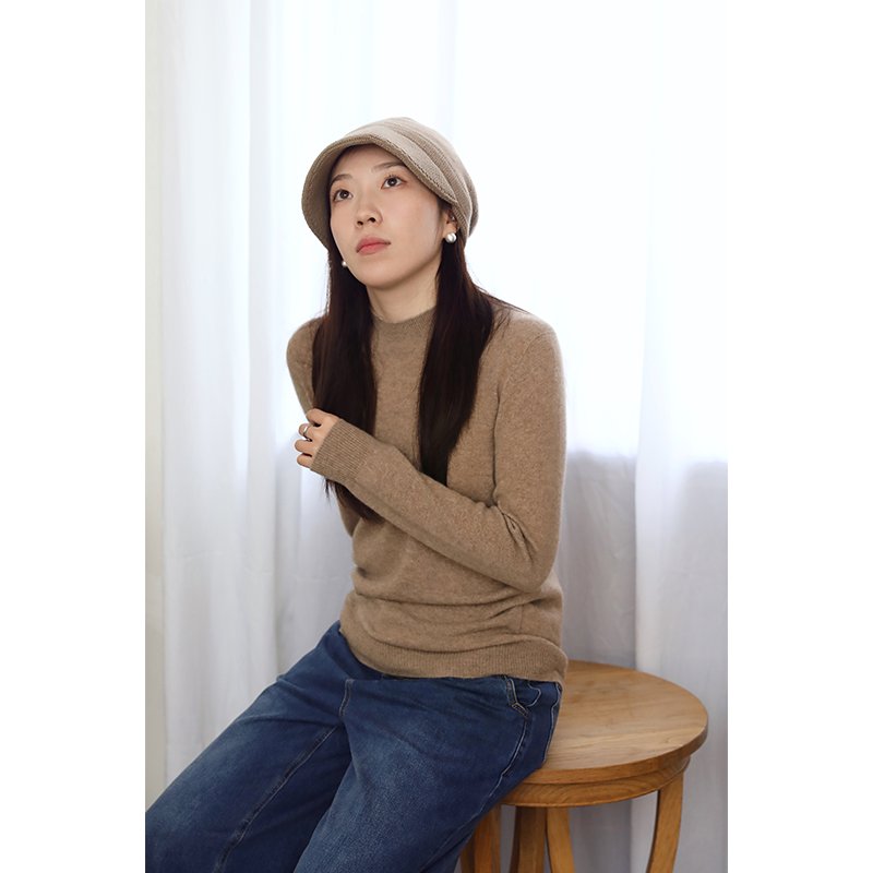 WUSEWUWEI/无色无味秋冬新款山羊绒半高领套头长袖打底针织衫上衣