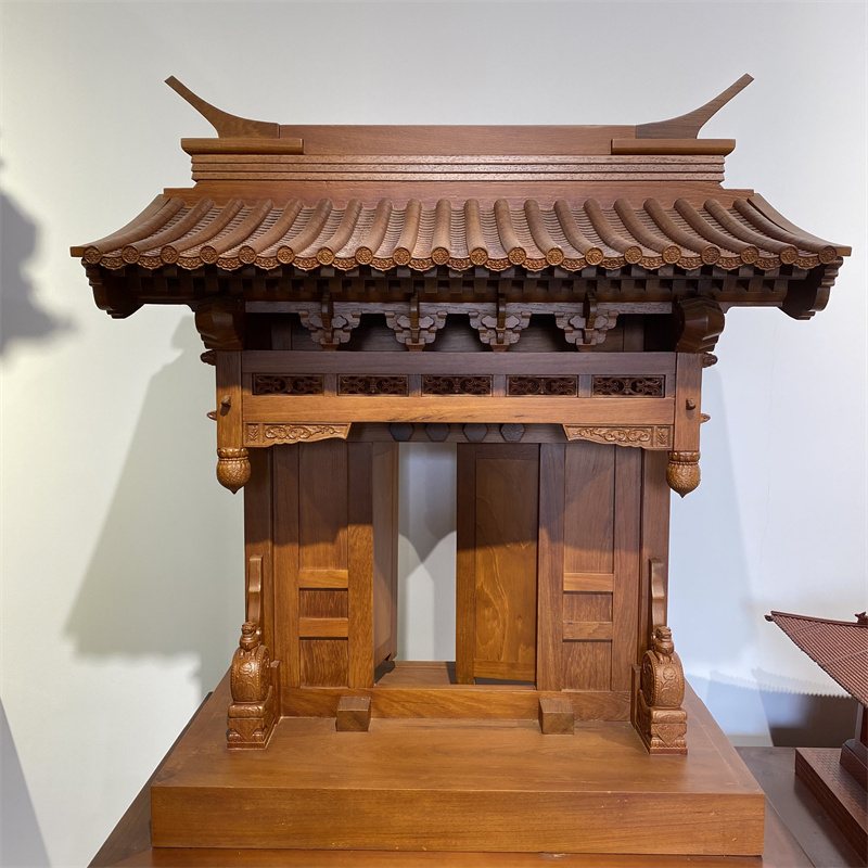 万＆贺中式东阳木雕古建筑垂花门模型客厅办公室书房摆件