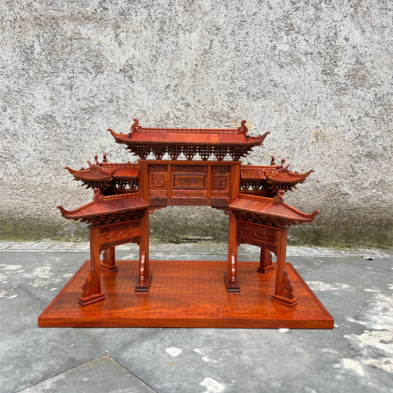 中式东阳木雕古建筑牌楼模型客厅办公室书房摆件礼品