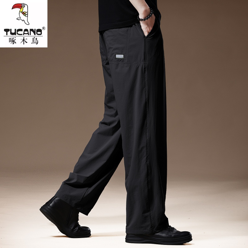 夏季薄款冰丝凉感休闲裤男美式户外高端宽松直筒垂感潮牌长裤子男