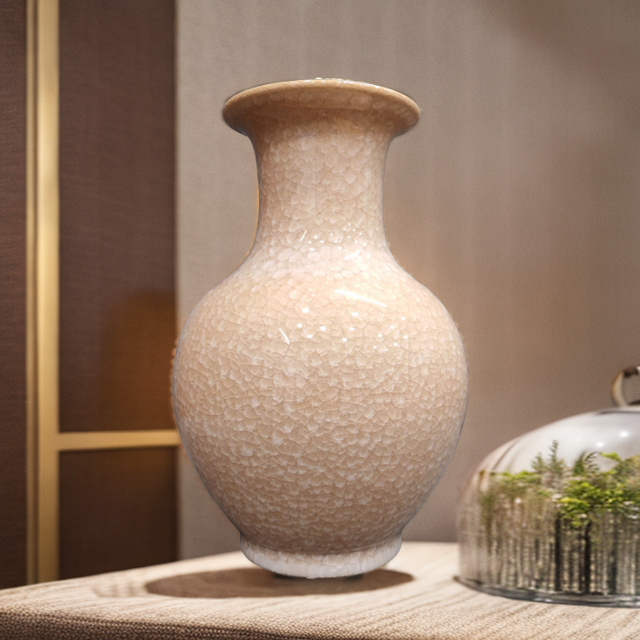 古玩瓷器官窑冰裂纹开片单色釉赏瓶家居装饰品仿古摆件
