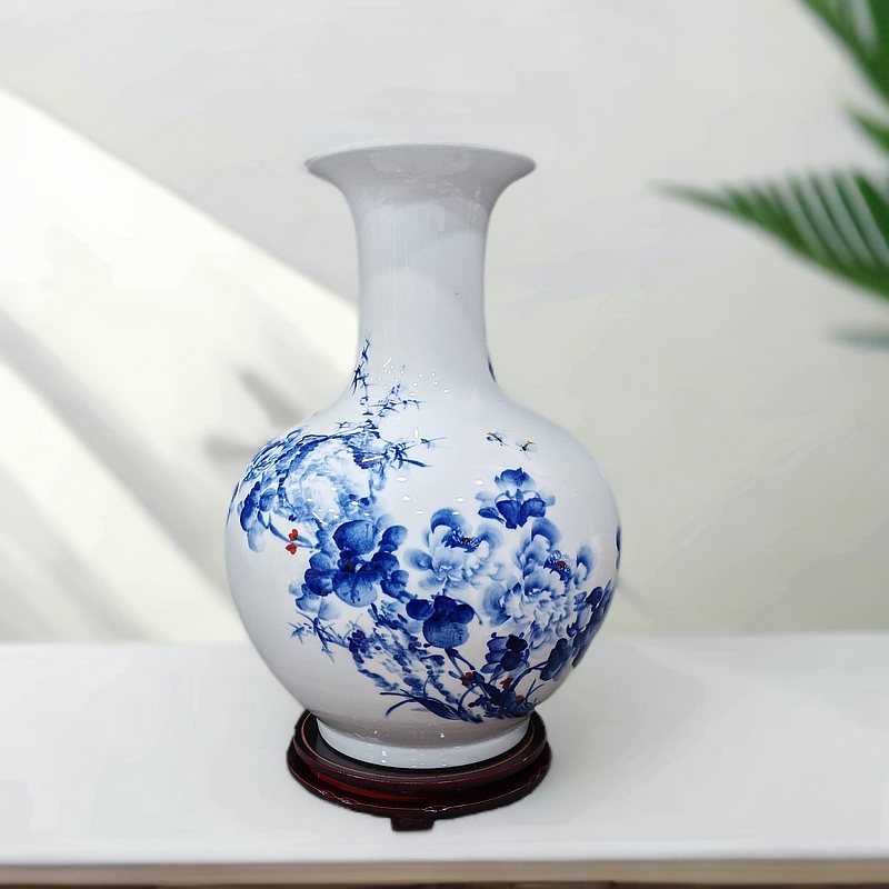 景德镇陶瓷牡丹赏瓶花瓶摆件电视机柜角几