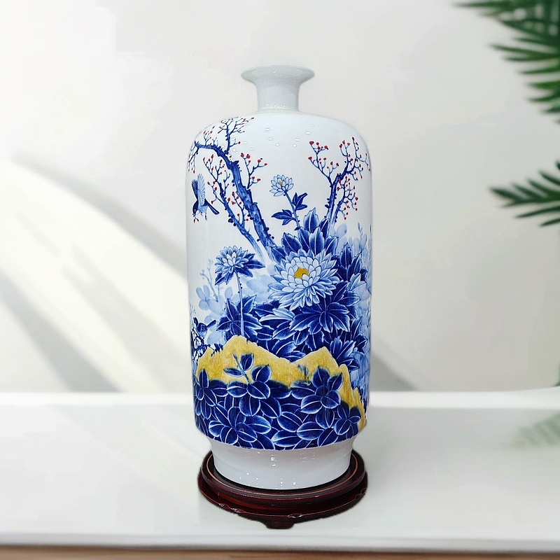 景德镇陶瓷四季花冬瓜瓶花瓶摆件花架博古架