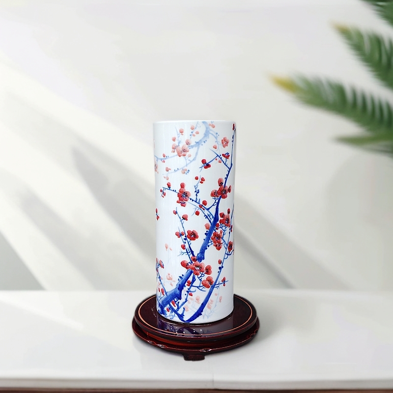 景德镇陶瓷梅花帽筒花瓶摆件插花博古架