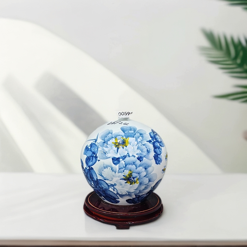 景德镇景德镇陶瓷紫牡丹石榴瓶花瓶摆件博古架书架