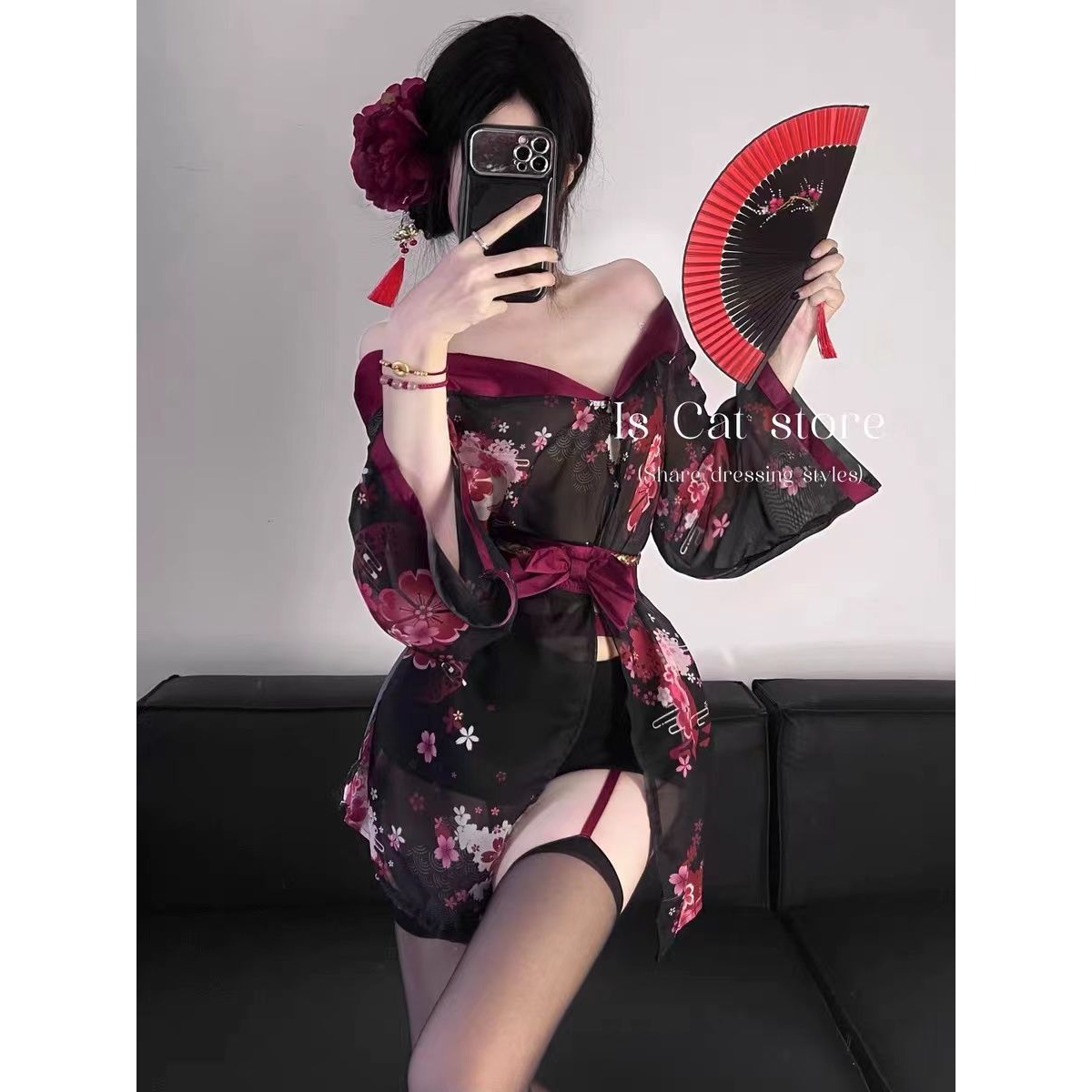 成熟御姐 甜辣开襟裙子日系和服制服家居服套装超薄短裙