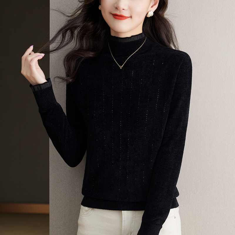 天鹅绒打底衫女秋冬内搭上衣洋气冬季中领针织女士毛衣2023年新款