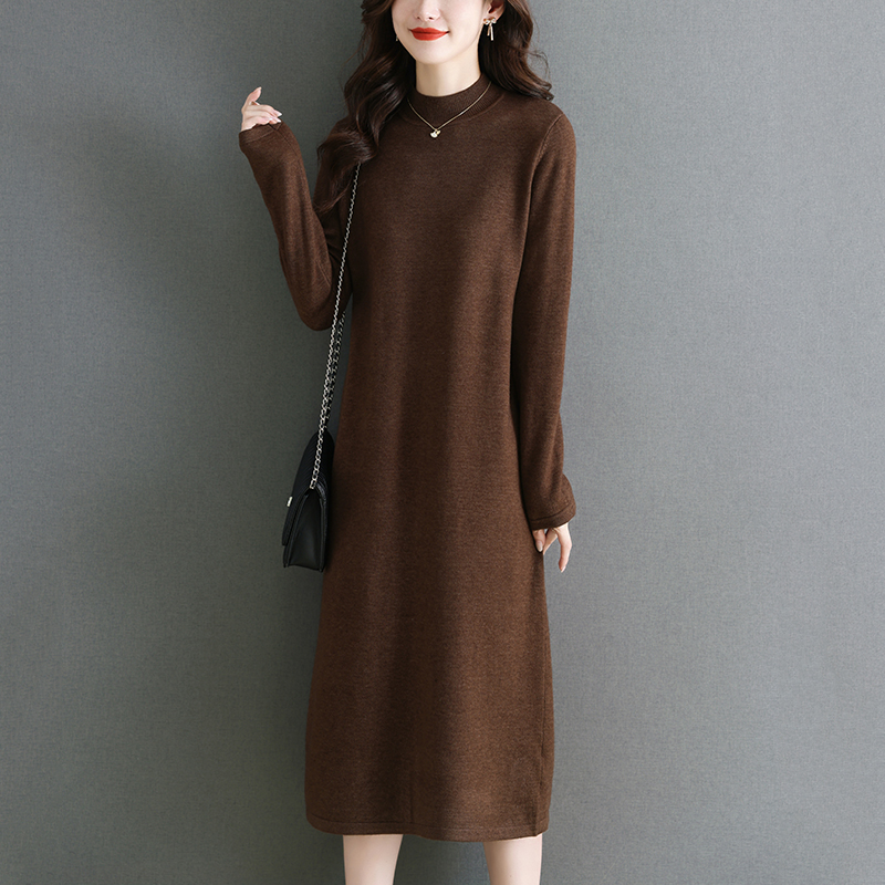 针织长裙女冬季配大衣的内搭连衣裙气质显瘦高级感打底毛衣裙洋气