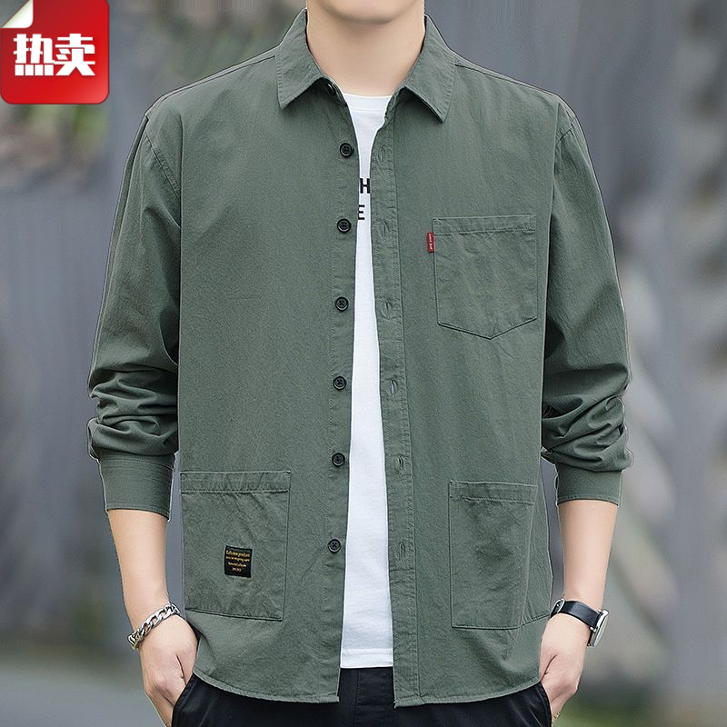 纯色衬衫男士长袖免烫春秋季港风休闲多口潮男