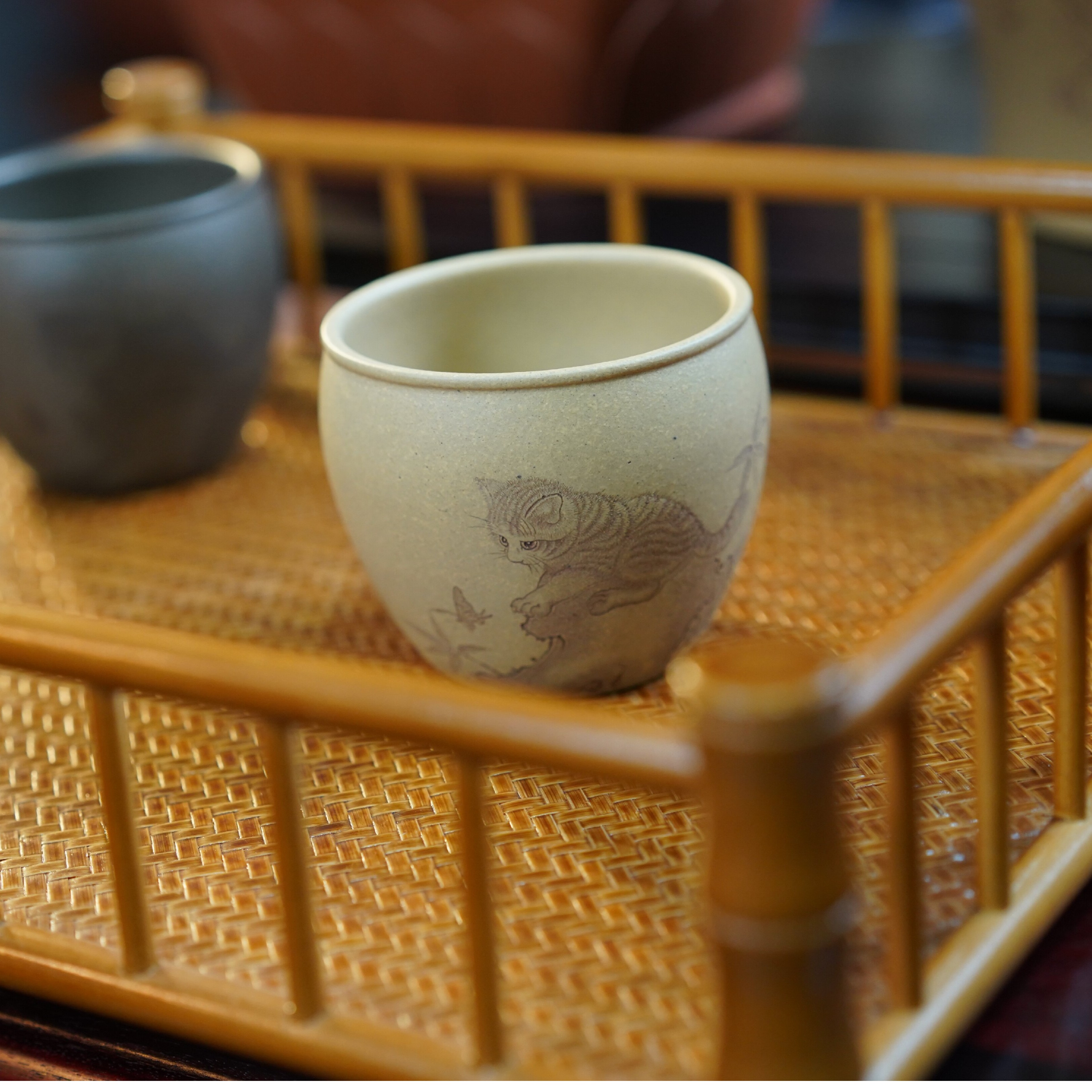 匋斋--本绿猫戏蝶紫砂精品主人杯（单只)下单备注颜色