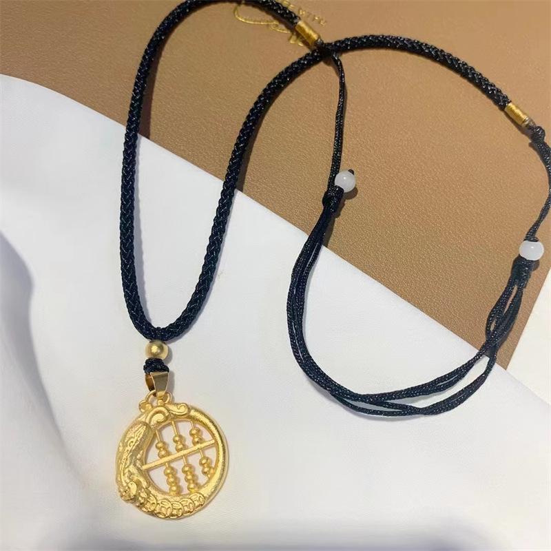 铜合金项链 算盘貔貅吊坠锁骨链黑绳项链女久不掉色