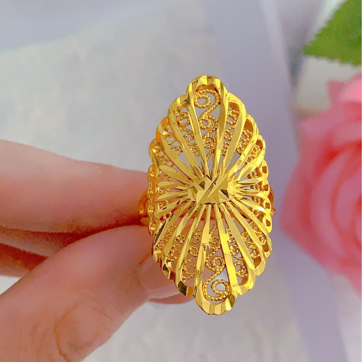 铜合金戒指 椭圆戒指女款小众高级设计开口夸张镀金指环妈妈款