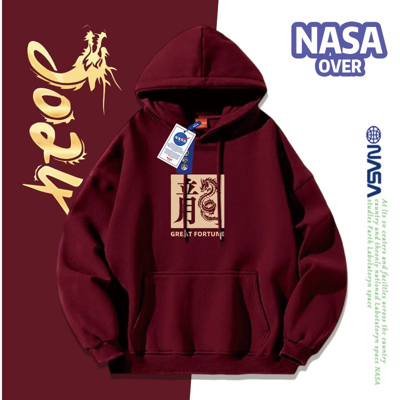 国风卫衣重磅连帽卫衣龙年外套2024酒红色本命年长袖男加绒衣服潮